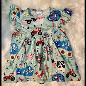 Ruffled Sleeve Farmyard Print Dress : Size Small